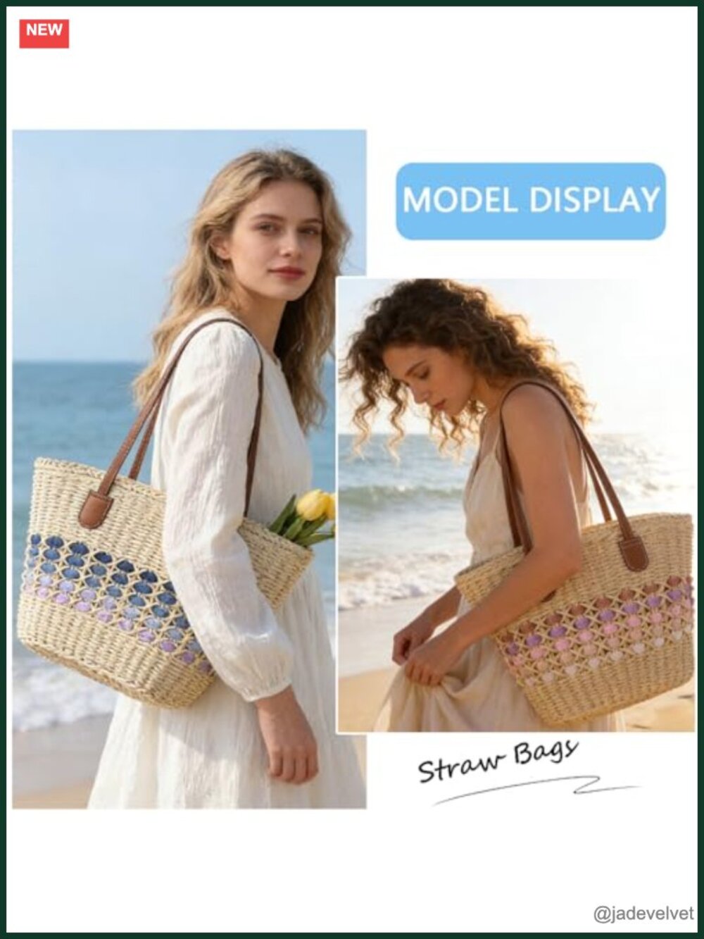 Large Summer Raffia Straw Tote Bag Woven Beach Shoulder Purse - Picture 3 of 6